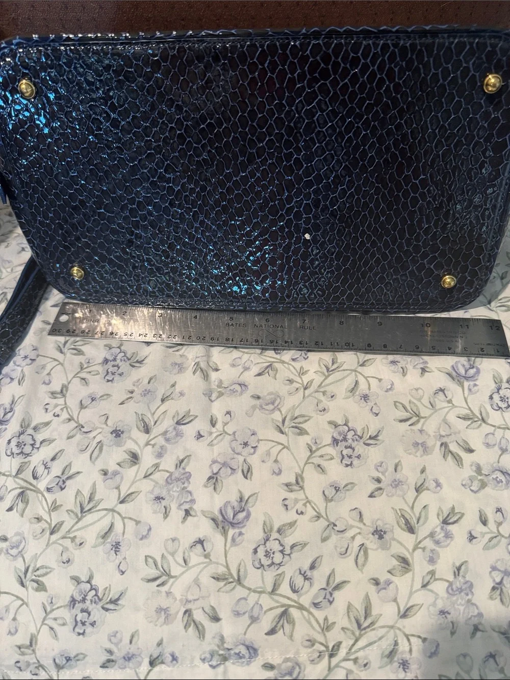 Brahmin Navy Snake-Embossed Satchel with Gold Hardware